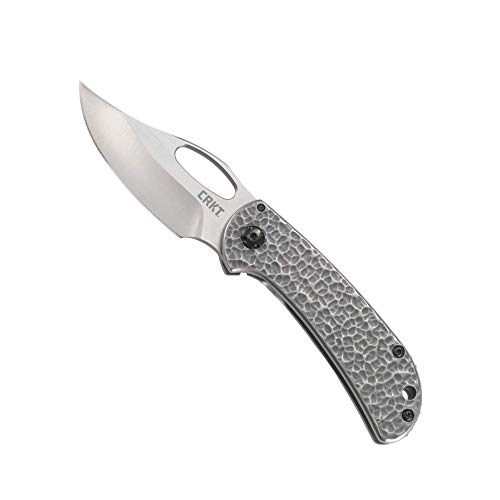 CRKT Chehalem EDC Folding Pocket Knife: Everyday Carry, Clip Point Plain Edge Blade with Satin Finish, Thumbstud Open, Frame Lock, Stainless Steel Handle with Hammer Finish 6540