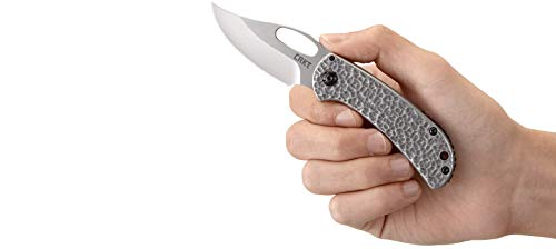 CRKT Chehalem EDC Folding Pocket Knife: Everyday Carry, Clip Point Plain Edge Blade with Satin Finish, Thumbstud Open, Frame Lock, Stainless Steel Handle with Hammer Finish 6540