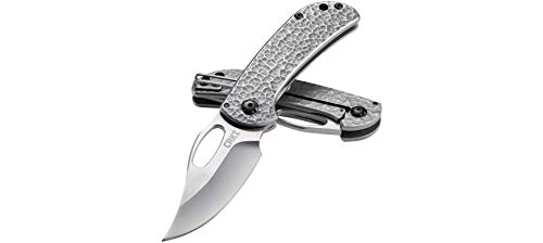 CRKT Chehalem EDC Folding Pocket Knife: Everyday Carry, Clip Point Plain Edge Blade with Satin Finish, Thumbstud Open, Frame Lock, Stainless Steel Handle with Hammer Finish 6540