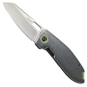 crkt sketch edc folding pocket knife: urban everyday carry utility knife, satin sheepsfoot blade, thumb slot open, stainless steel handle, green backspacer and pivot collar, pocket clip 2550