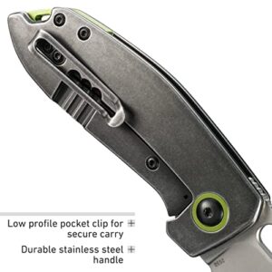 CRKT Sketch EDC Folding Pocket Knife: Urban Everyday Carry Utility Knife, Satin Sheepsfoot Blade, Thumb Slot Open, Stainless Steel Handle, Green Backspacer and Pivot Collar, Pocket Clip 2550