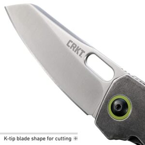 CRKT Sketch EDC Folding Pocket Knife: Urban Everyday Carry Utility Knife, Satin Sheepsfoot Blade, Thumb Slot Open, Stainless Steel Handle, Green Backspacer and Pivot Collar, Pocket Clip 2550