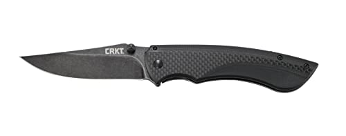 CRKT Burnout EDC Folding Pocket Knife: Everyday Carry Folder with Frame Lock, Drop Point Blade, Black Stonewash Finish, Thumbstud, Assisted Opening, Carbon Fiber and G10 Handle 4123K