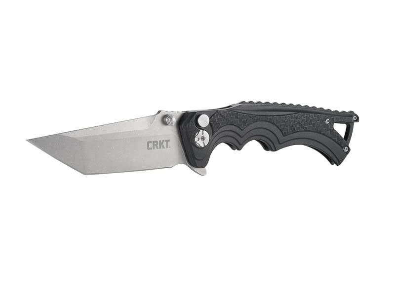 Columbia River Knife & Tool BT Fighter EDC Folding Pocket Knife: Everyday Carry, Tanto Blade with Stonewash Finish, Button Lock, Glass Reinforced Fiber Handle, Deep Carry Pocket Clip 5225