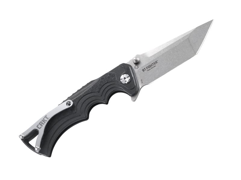 Columbia River Knife & Tool BT Fighter EDC Folding Pocket Knife: Everyday Carry, Tanto Blade with Stonewash Finish, Button Lock, Glass Reinforced Fiber Handle, Deep Carry Pocket Clip 5225