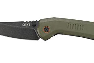 Columbia River Knife & Tool Overland EDC Pocket Knife: Everyday Carry Utility Folder, Plain Edge Sheepsfoot Blade with Frame Lock, Thumbstud Open, Stonewash Finish, Olive Green Handle, 6280