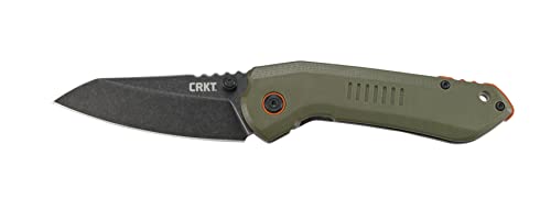 Columbia River Knife & Tool Overland EDC Pocket Knife: Everyday Carry Utility Folder, Plain Edge Sheepsfoot Blade with Frame Lock, Thumbstud Open, Stonewash Finish, Olive Green Handle, 6280