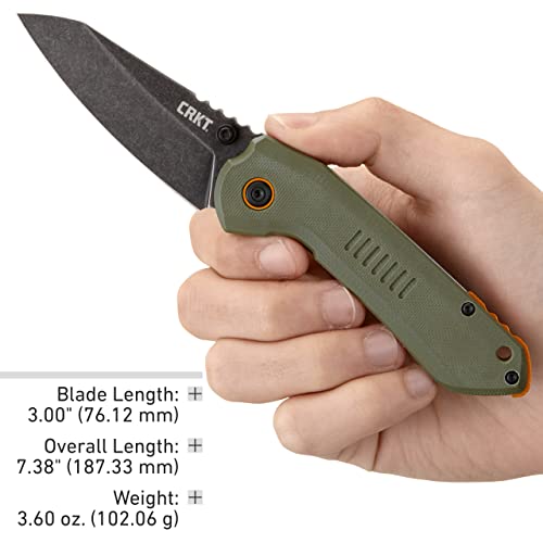 Columbia River Knife & Tool Overland EDC Pocket Knife: Everyday Carry Utility Folder, Plain Edge Sheepsfoot Blade with Frame Lock, Thumbstud Open, Stonewash Finish, Olive Green Handle, 6280