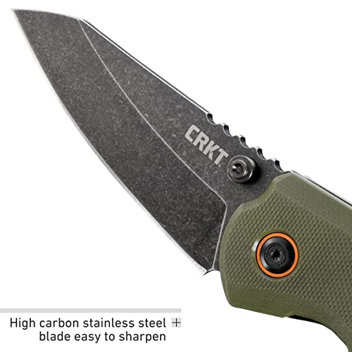 Columbia River Knife & Tool Overland EDC Pocket Knife: Everyday Carry Utility Folder, Plain Edge Sheepsfoot Blade with Frame Lock, Thumbstud Open, Stonewash Finish, Olive Green Handle, 6280