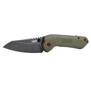 Columbia River Knife & Tool Overland EDC Pocket Knife: Everyday Carry Utility Folder, Plain Edge Sheepsfoot Blade with Frame Lock, Thumbstud Open, Stonewash Finish, Olive Green Handle, 6280