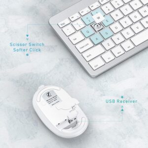 Rechargeable Wireless Keyboard Mouse Combo - Seenda Full Size Cordless Keyboard & Mouse Sets with Build-in Lithium Battery Ultra Thin Quiet Keyboard Mice - Silver and White