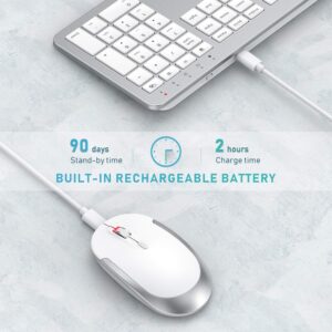 Rechargeable Wireless Keyboard Mouse Combo - Seenda Full Size Cordless Keyboard & Mouse Sets with Build-in Lithium Battery Ultra Thin Quiet Keyboard Mice - Silver and White