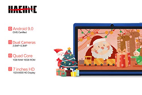 Haehne 7 inch Tablet, Android 9.0 Pie, Quad Core Processor, 1G RAM 16GB Storage, IPS Display, Dual Camera, WiFi Only, Bluetooth, Blue