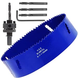 laniakea 6.25 hole saw 6-1/4" bi-metal hole saw 159mm m42 annular hole cutter hss variable tooth pitch holesaw set with arbor blue for home diyer