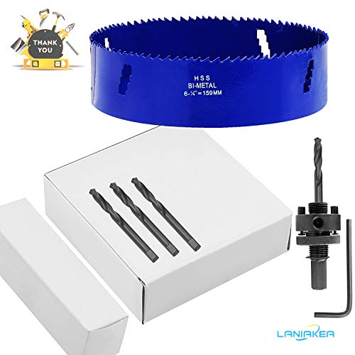LANIAKEA 6.25 Hole Saw 6-1/4" Bi-Metal Hole Saw 159MM M42 Annular Hole Cutter HSS Variable Tooth Pitch Holesaw Set with Arbor Blue for Home DIYer