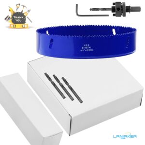 LANIAKEA 8-1/4-Inch Bi-Metal Hole Saw 210MM M42 Annular Hole Cutter HSS Variable Tooth Pitch Holesaw Set with Arbor Blue for Home DIYer
