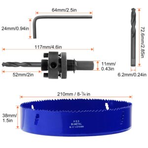 LANIAKEA 8-1/4-Inch Bi-Metal Hole Saw 210MM M42 Annular Hole Cutter HSS Variable Tooth Pitch Holesaw Set with Arbor Blue for Home DIYer