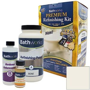 Bathworks Bathtub Refinishing Kit; Premium 20 oz; Tub; Tile; Wall Surround; 24 Hour Dry time; High Gloss Resin Bone