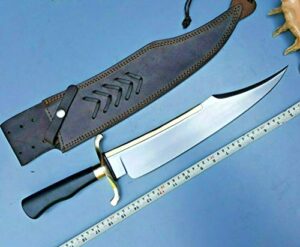 barq metals beautiful custom hand m,ade stainless steel ''50cm'' alamo musso bowi knife with pure leather sheath