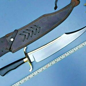 Barq Metals Beautiful Custom Hand M,ade Stainless Steel ''50cm'' Alamo Musso Bowi knife With Pure Leather Sheath