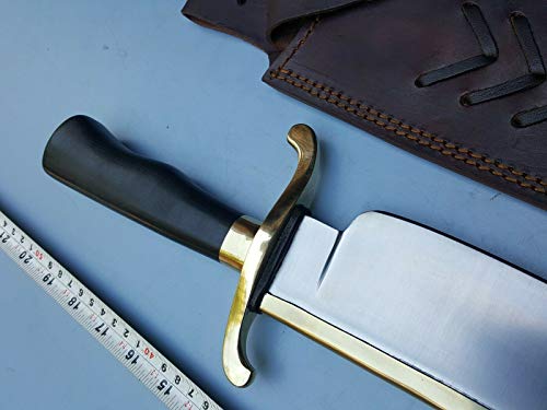 Barq Metals Beautiful Custom Hand M,ade Stainless Steel ''50cm'' Alamo Musso Bowi knife With Pure Leather Sheath