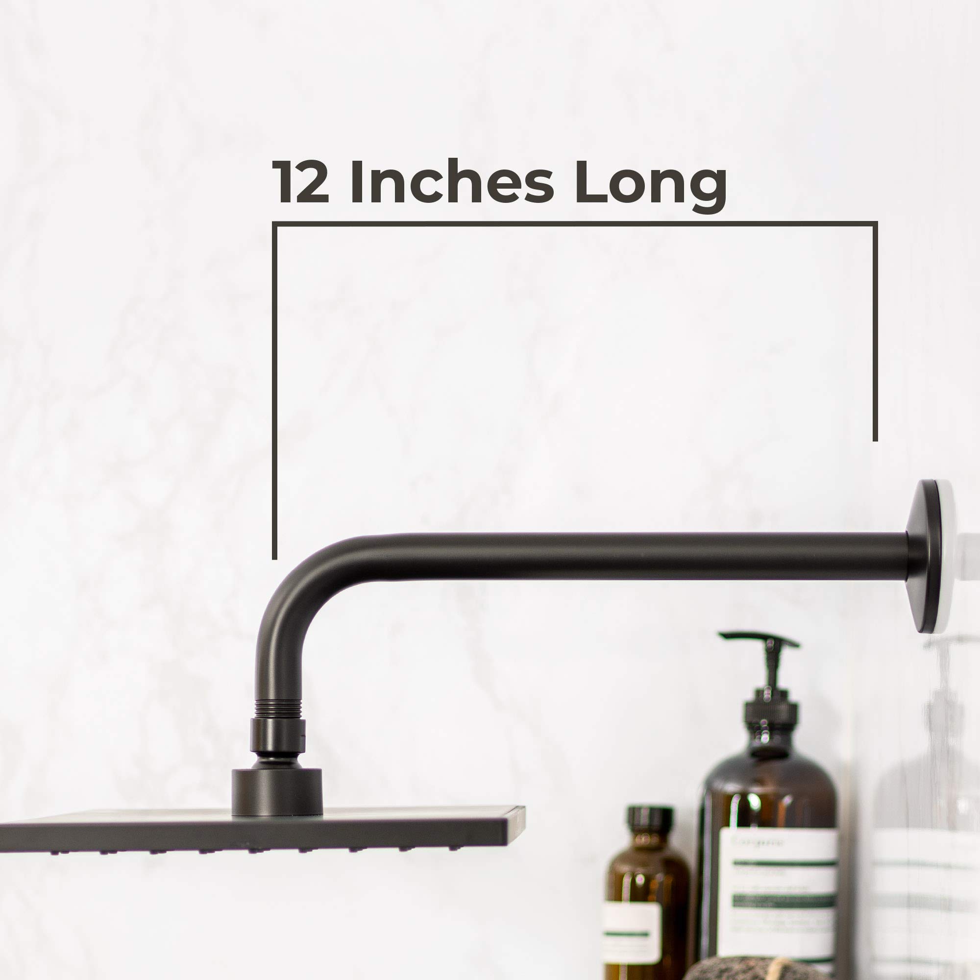L-Shaped Shower Arm Extension, 12-Inch Length, Great for Rainfall and Adjustable Showerheads, Matte Black Finish