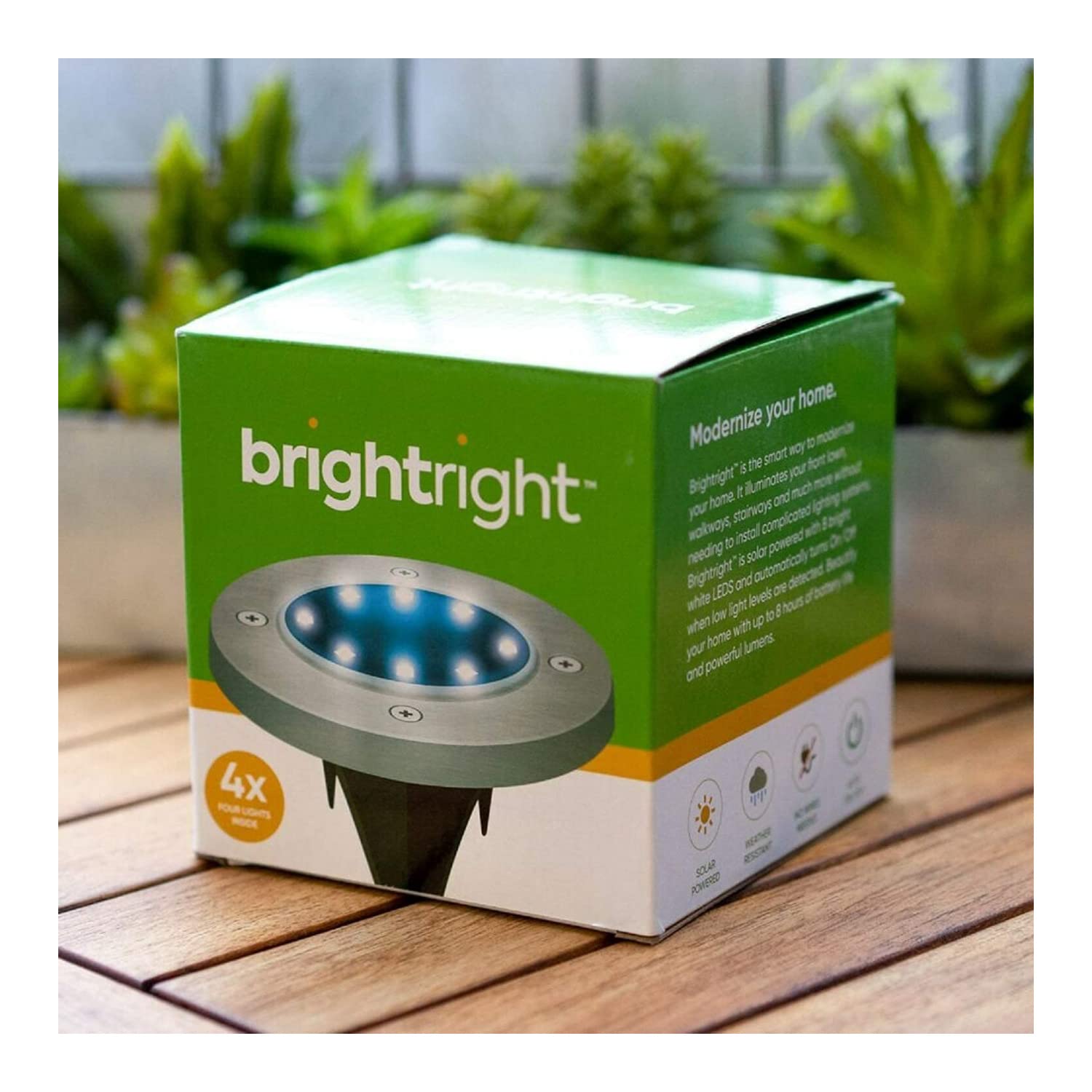 BRIGHTRIGHT Bright Right Solar Outdoor Lights (4 Lights) - White LED Weatherproof Outdoor Ground Lights for Landscape, Garden, Patio, Lawn, Deck, Pathway & Driveway