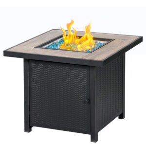 bali outdoors propane gas fire pit table, 30 inch 50,000 btu square gas firepits with fire glass for outside