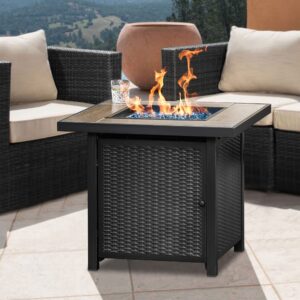 BALI OUTDOORS Propane Gas Fire Pit Table, 30 inch 50,000 BTU Square Gas Firepits with Fire Glass for Outside