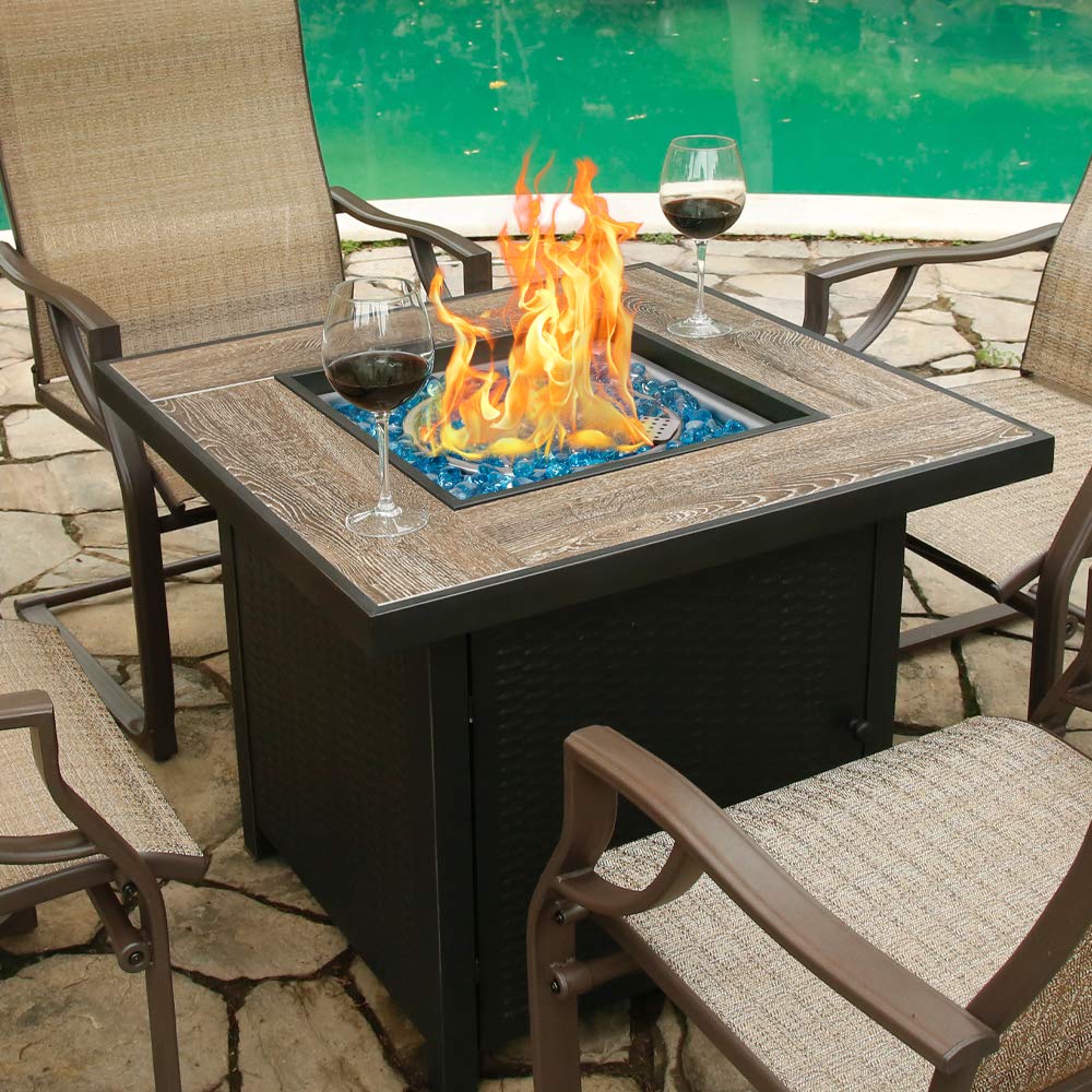 BALI OUTDOORS Propane Gas Fire Pit Table, 30 inch 50,000 BTU Square Gas Firepits with Fire Glass for Outside