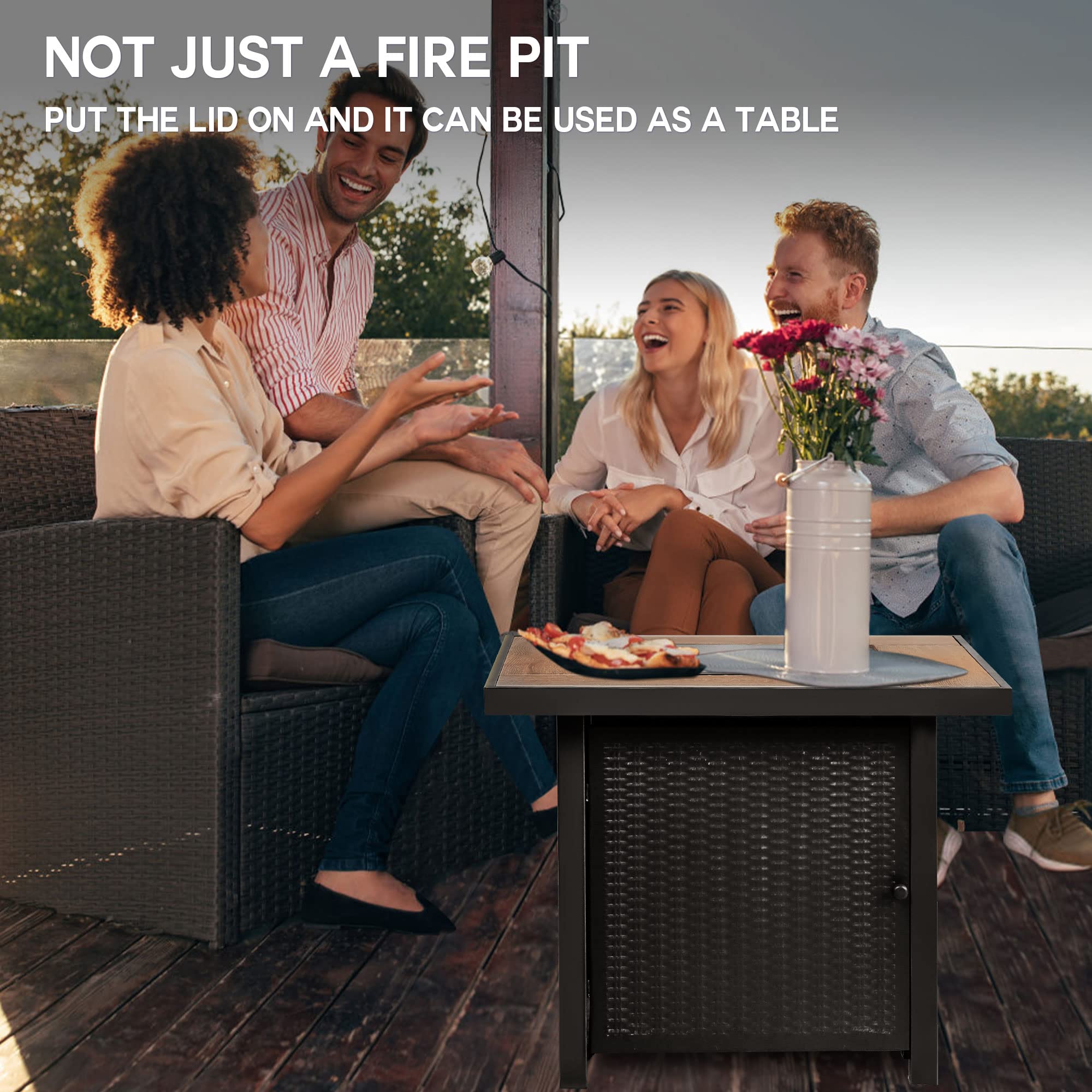 BALI OUTDOORS Propane Gas Fire Pit Table, 30 inch 50,000 BTU Square Gas Firepits with Fire Glass for Outside