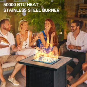 BALI OUTDOORS Propane Gas Fire Pit Table, 30 inch 50,000 BTU Square Gas Firepits with Fire Glass for Outside