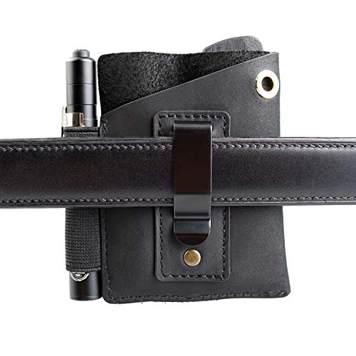 VIPERADE PJ12 Small EDC Leather Pocket Organizer for AA/AAA Flashlights, Mini Pocket Knives, Double EDC Pocket Leather Slip, Knife Organizer Leather Sheath, Flashlight Leather Holster with Clip(Black)