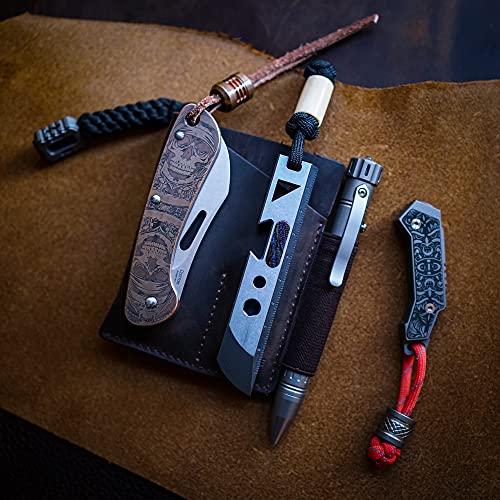 VIPERADE PJ12 Small EDC Leather Pocket Organizer for AA/AAA Flashlights, Mini Pocket Knives, Double EDC Pocket Leather Slip, Knife Organizer Leather Sheath, Flashlight Leather Holster with Clip(Black)