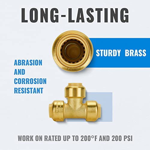 SUNGATOR Pushfit 1/2" Tee Fittings, Plumbing T Fittings 1/2 Inch, No Lead Brass Push to Connect Fittings, Push Pex Fittings Tee for PEX, Copper, CPVC Transition, with 1 Disconnect Clip, Pack of 6