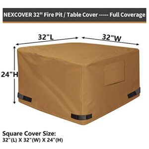 NEXCOVER Square Fire Pit Cover - Waterproof 600D Heavy Duty Cover, Premium Patio Outdoor Cover, 32”L x 32”W x 24”H, Fits for 28 inch, 30 inch, 31 inch, 32 inch Fire Pit / Table, Brown.