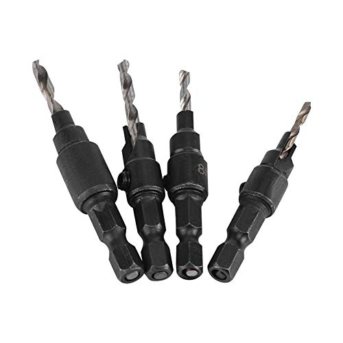 6 Pcs Countersink Drill Bit Set, 1/4 inch Hex Shank HSS Drill Bits #6#8#10#12 Countersink Woodworking Tool with L-Wrench