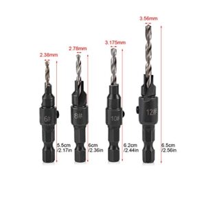 6 Pcs Countersink Drill Bit Set, 1/4 inch Hex Shank HSS Drill Bits #6#8#10#12 Countersink Woodworking Tool with L-Wrench