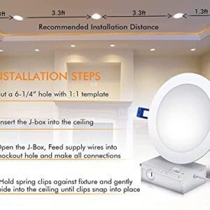 CLOUDY BAY 6 inch 3000K/ 4000K/ 5000K 3 Color Temperature Selectable,Dimmable Recessed Lighting 15W CRI90+,Ultra Thin LED Recessed Light with Junction Box,IC Rated, Air Tight,ETL/JA8,White,6 Pack