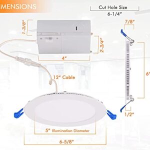 CLOUDY BAY 6 inch 3000K/ 4000K/ 5000K 3 Color Temperature Selectable,Dimmable Recessed Lighting 15W CRI90+,Ultra Thin LED Recessed Light with Junction Box,IC Rated, Air Tight,ETL/JA8,White,6 Pack