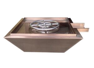 18" 24" stainless steel or rustic black square fire pit bowl pot w/waterfall column (24" fire pit w/waterfall, copper cladded)