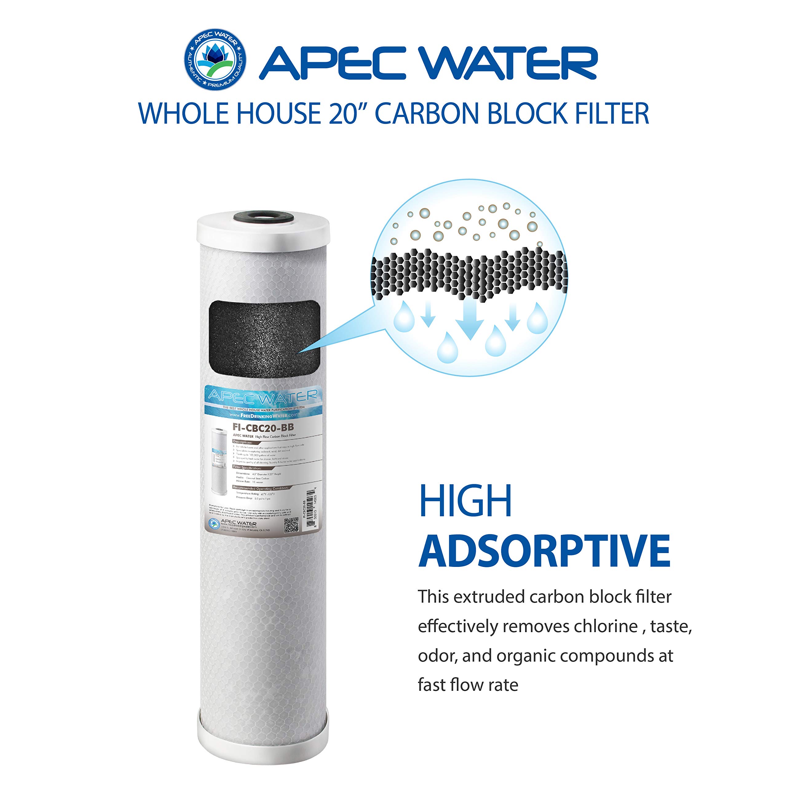 APEC Water Systems 20" Whole House High Flow Carbon Block Replacement Water Filter (FI-CBC20-BB)