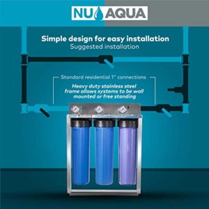 Nu Aqua 3-Stage Whole House Water Filtration System with Pressure Gauges – 20”x4.5” Sediment, Granular Carbon, Carbon Block Filters, 1” NPT Connection
