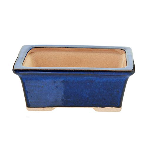 Glazed Ceramic Bonsai Pot - Decorative Planter for Dwarf Trees, Succulents, Small Plants - Blue Rectangular Container Perfect for Indoor and Outdoor Gardens, Table Centerpieces and Windowsill Décor