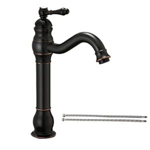 hoimpro height adjustable 10.4 to 12.8 inch bathroom sink faucet,single handle single hole vessel sink faucet, bathroom faucet,bar vanity faucet with cover plate for 3 hole basin, oil rubbed bronze
