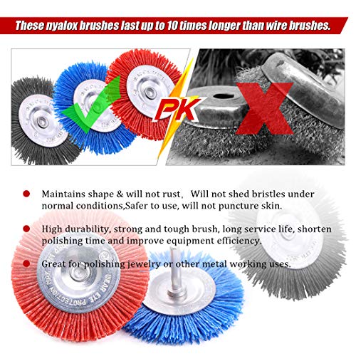 Swpeet 3Pcs 3Inch 80# 120# 240# Abrasive Nylon Wheel Brush Set with 1/4 Inch Shank, 3 Grit Nylon Drill Brush Set Perfect for Removal of Rust/Corrosion/Paint - Reduced Wire Breakage and Longer Life