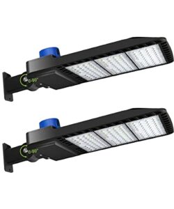ledmo 300w led parking lot lights adjustable arm mount with photocell 1000-1200w hid/hps replacement waterproof ip65 36000lm 5000k outdoor commercial area street flood lighting(2pack)
