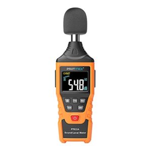 protmex pt622a sound level meter, digital decibel reader measurement, range 30-130 db with large lcd screen display, accuracy 1.5db noise meter, fast and slow selection