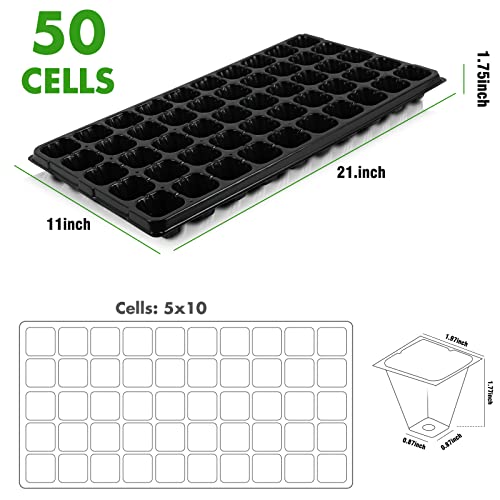 WEWBABY Seed Starter Tray, 10 Pack Thickened Seed Starter Kit BPA Free for Seed Propagation 50 Cell Seedling Starter Trays with Drain Holes Reusable for Microgreens, Planting Seedling