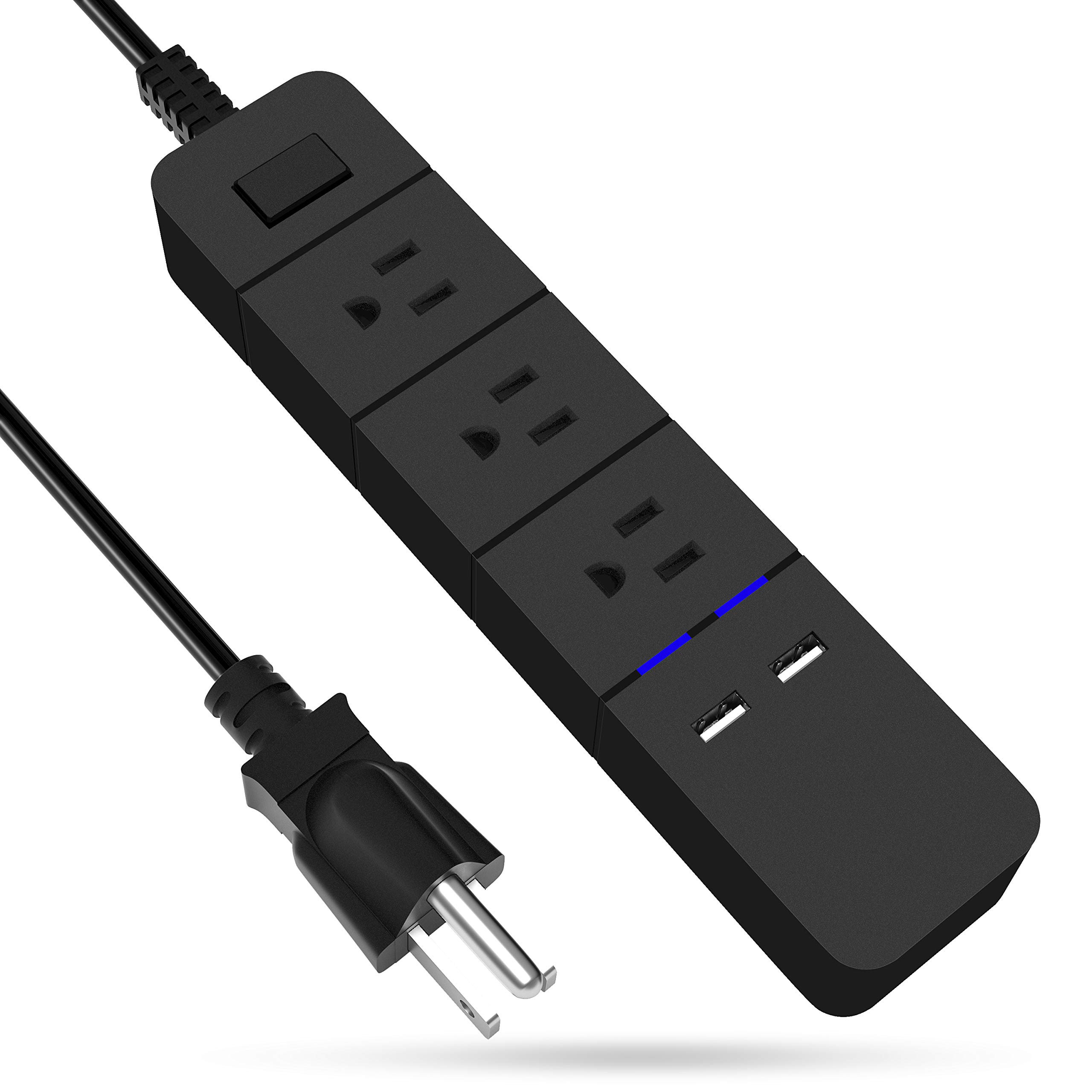 Travel Power Strip, with 3 USB Ports, 5 Ft Extension Cord and 2 Outlet Charging Station Household Office Market US Plug 90V-250V 30KW